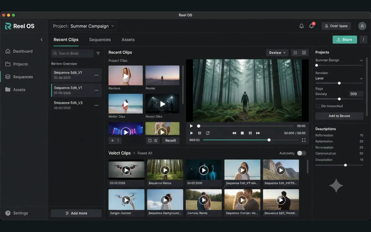 Reel OS workflow from the supplied portfolio recording